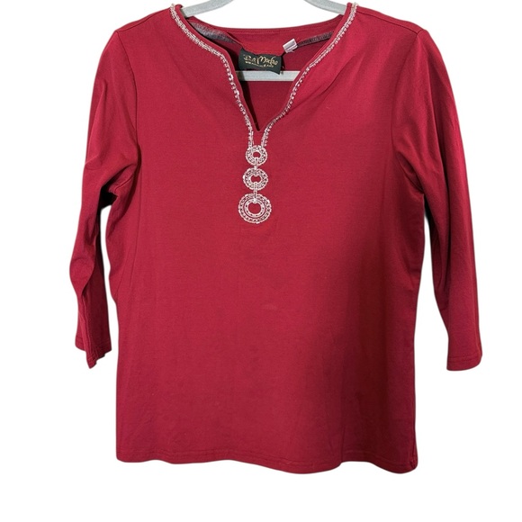 Bob Mackie Tops - Bob Mackie Wearable Art Red Tunic with Silver Embellishments sz S